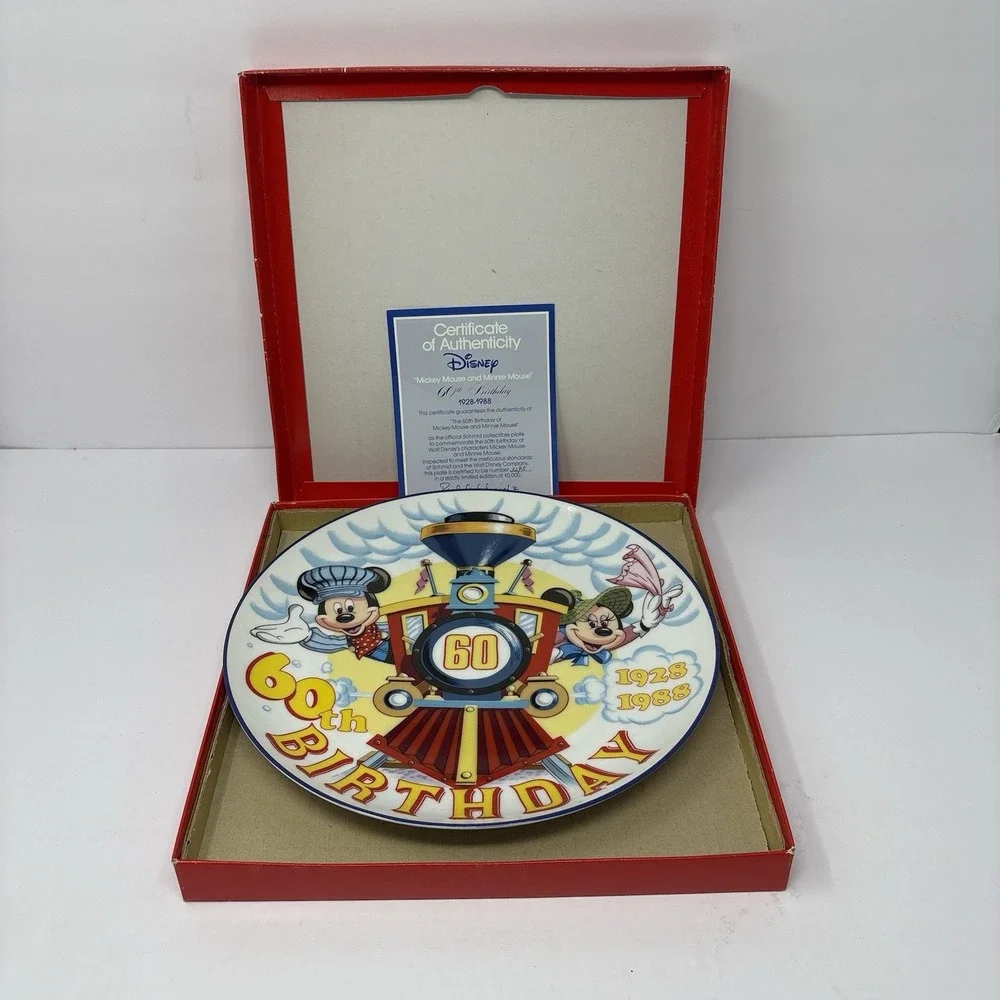 Disney Mickey Minnie Mouse 60th Birthday Plate Schmid 1988 COA Limited Edition
